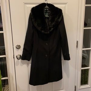 Ralph Lauren Black Dress Coat Faux Fur
